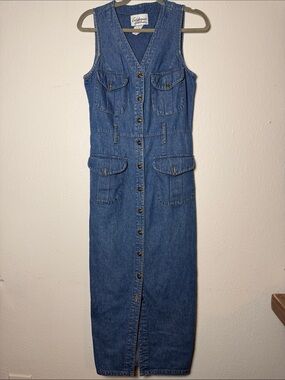 Vintage California gold rush Button-Front Denim Maxi Dress - Blue
